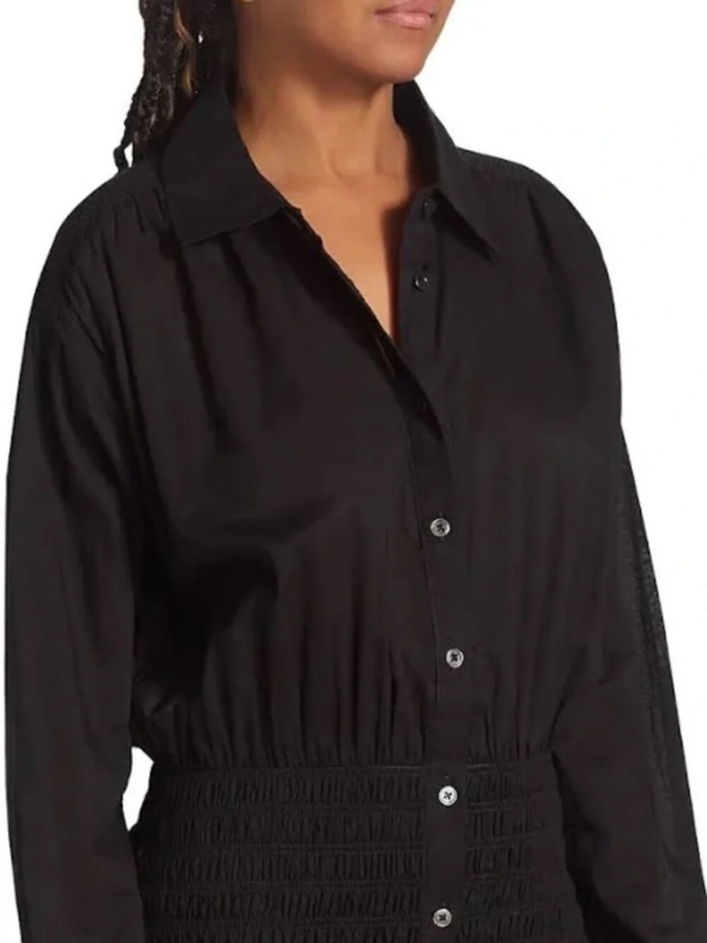 VERONICA BEARD Newport Dress Mini Black Shirtdress Smocked skirt Button Up sz 2 - Picture 11 of 15